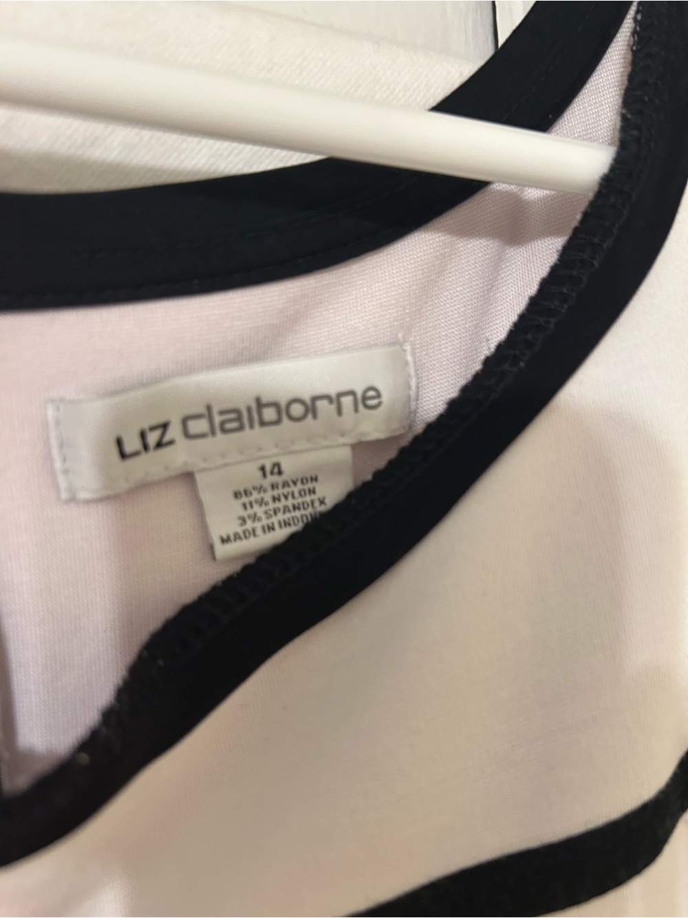 Liz Claiborne White Top with Black Trim Accents